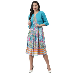 DEEBACO Smocked Midi Dress with Shrug for Women's