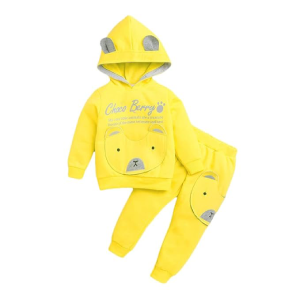 Hopscotch Boys Polyester Text Print Sweatshirt and Joggers Set In Yellow Color